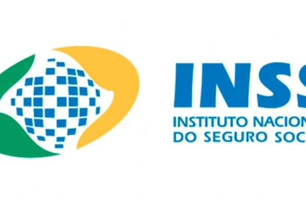 Logo do INSS - Instituto Nacional do Seguro Social, órgão responsável pela previdência social no Brasil, destacando sua marca com cores verde, azul, amarelo e branco.